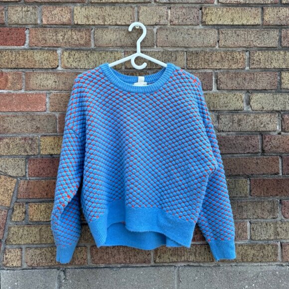 Blue & Red Textured Knit Sweater - Picture 1 of 2